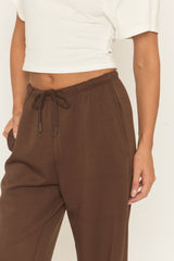 Brown Thin Drawstring Waistband Wide Leg Trousers - Jamilya