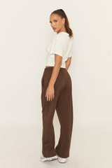 Brown Thin Drawstring Waistband Wide Leg Trousers - Jamilya