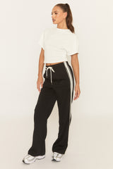 Black Seam Front Side Stripe Wide Leg Joggers - Corane