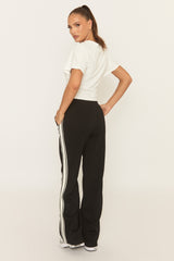 Black Seam Front Side Stripe Wide Leg Joggers - Corane