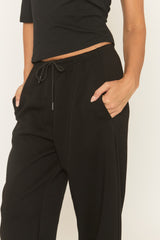 Black Thin Drawstring Waistband Wide Leg Trousers - Jamilya