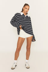 Navy Stripe Collared Sweater - Lynette