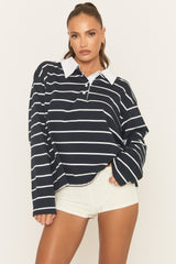 Navy Stripe Collared Sweater - Lynette