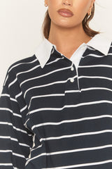 Navy Stripe Collared Sweater - Lynette