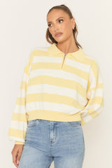 Yellow Stripe Zip Detail Collared Sweater - Lorren