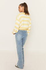 Yellow Stripe Zip Detail Collared Sweater - Lorren