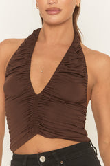 Chocolate Gathered Halter Top - Arum