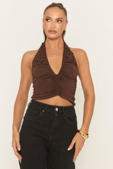 Chocolate Gathered Halter Top - Arum