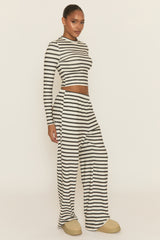 Cream Striped Jersey Top and Trouser Loungewear Co-ord Set - Arlene