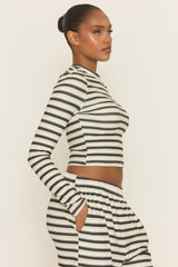 Cream Striped Jersey Top and Trouser Loungewear Co-ord Set - Arlene