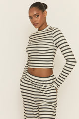 Cream Striped Jersey Top and Trouser Loungewear Co-ord Set - Arlene