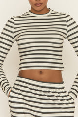 Cream Striped Jersey Top and Trouser Loungewear Co-ord Set - Arlene