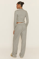 Cream Striped Jersey Top and Trouser Loungewear Co-ord Set - Arlene