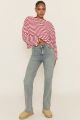 Wine Stripe Long Sleeve Crew Neck Top - Fraiser