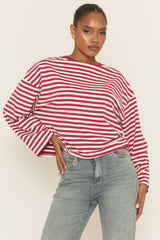 Wine Stripe Long Sleeve Crew Neck Top - Fraiser