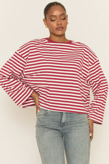 Wine Stripe Long Sleeve Crew Neck Top - Fraiser