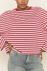 Wine Stripe Long Sleeve Crew Neck Top - Fraiser