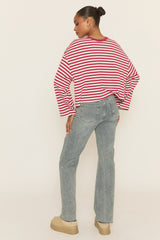 Wine Stripe Long Sleeve Crew Neck Top - Fraiser