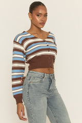 Blue Striped Knit Cardigan - Karissa