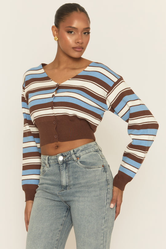 Blue Striped Knit Cardigan - Karissa