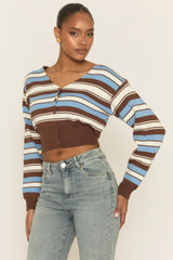 Blue Striped Knit Cardigan - Karissa