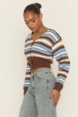 Blue Striped Knit Cardigan - Karissa