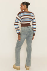 Blue Striped Knit Cardigan - Karissa