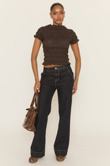 Brown Check Shirred Top - Blanka