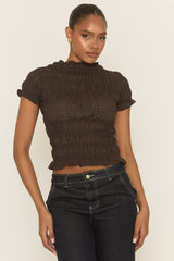 Brown Check Shirred Top - Blanka