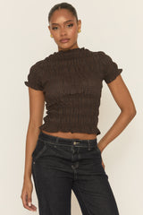 Brown Check Shirred Top - Blanka