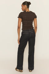 Brown Check Shirred Top - Blanka