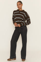 Brown Stripe Collared Knit Jumper - Arana