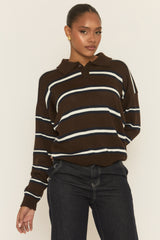 Brown Stripe Collared Knit Jumper - Arana