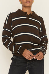 Brown Stripe Collared Knit Jumper - Arana