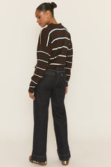 Brown Stripe Collared Knit Jumper - Arana