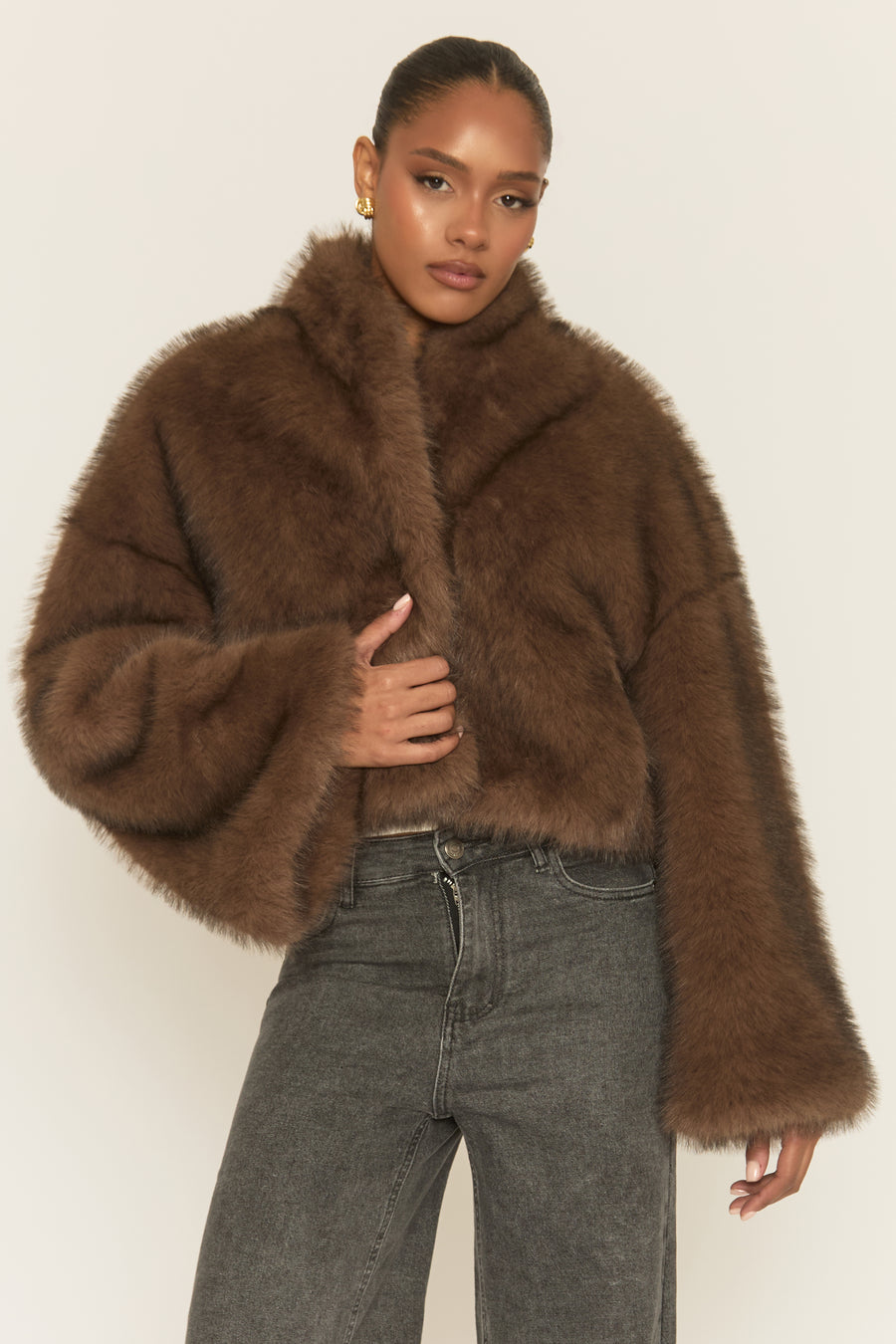 Brown Premium Faux Fur Coat - Amelda