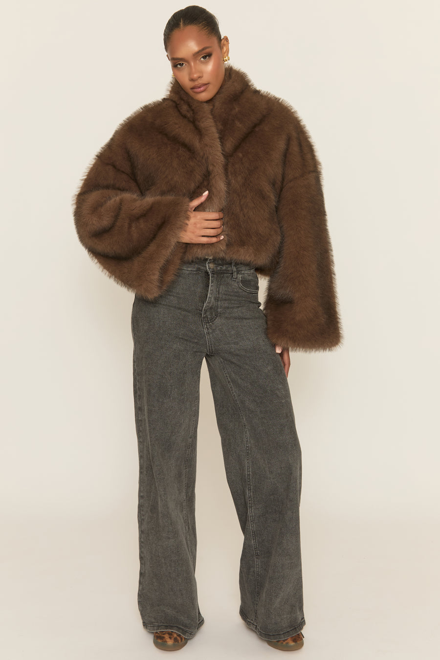Brown Premium Faux Fur Coat - Amelda