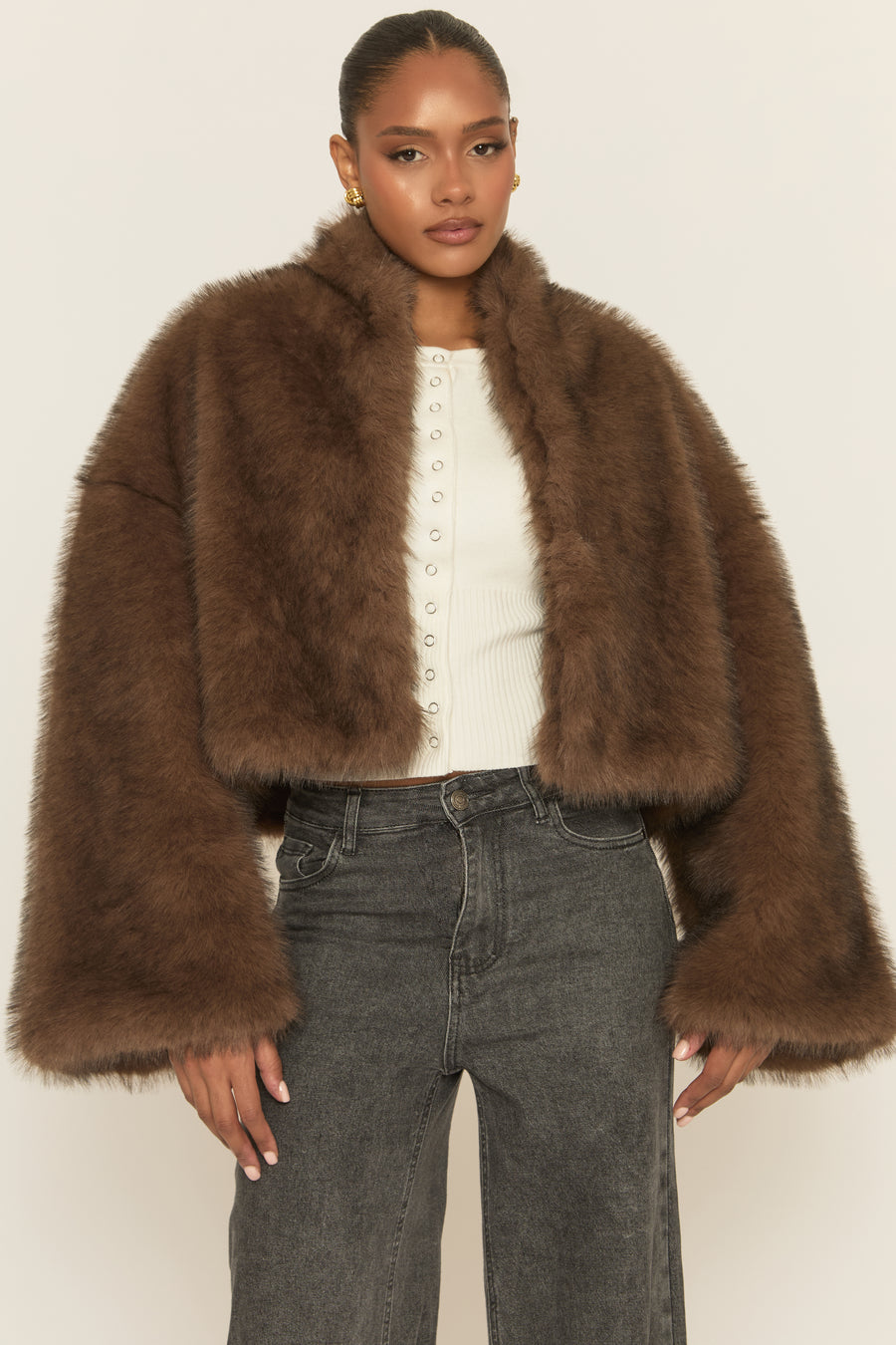 Brown Premium Faux Fur Coat - Amelda