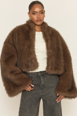 Brown Premium Faux Fur Coat - Amelda