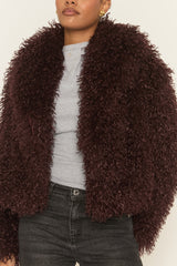 Wine Shaggy Faux Fur Coat - Devne
