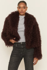 Wine Shaggy Faux Fur Coat - Devne