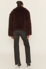 Wine Shaggy Faux Fur Coat - Devne