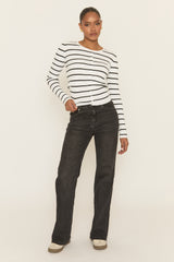 White Striped Rib Knit Button up Top - Tulisa