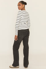 White Striped Rib Knit Button up Top - Tulisa