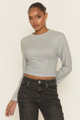 White Striped Cinched Waist Top - Mallie