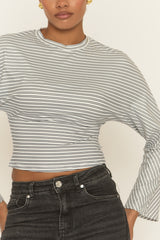 White Striped Cinched Waist Top - Mallie