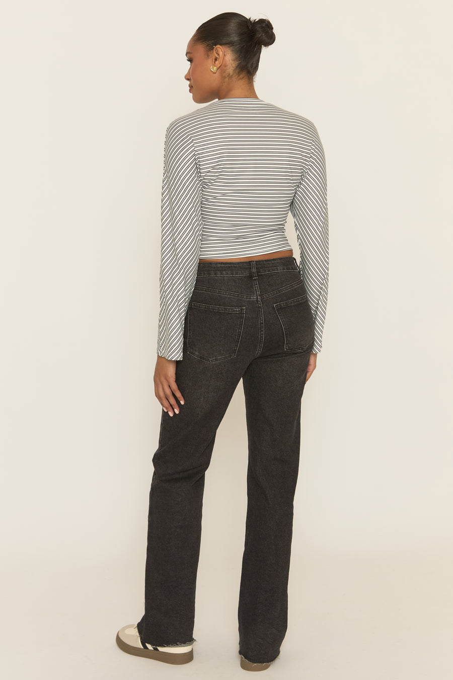 White Striped Cinched Waist Top - Mallie