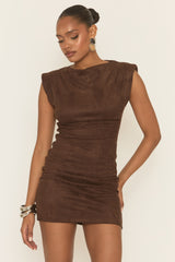 Chocolate Faux Suede Mini Dress - Zayna