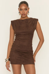 Chocolate Faux Suede Mini Dress - Zayna