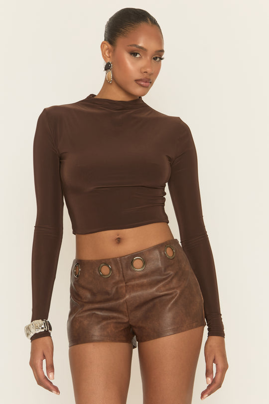 Vintage Brown PU Micro Shorts - Blane